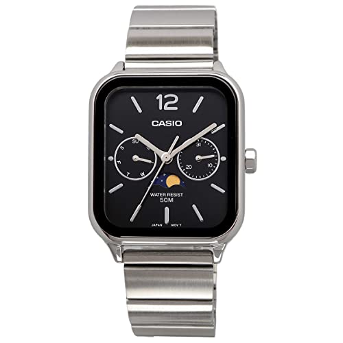 Casio Standard Moon Phase Analog Men's Watch MTP-M305D-1AV, Metal Band, Black