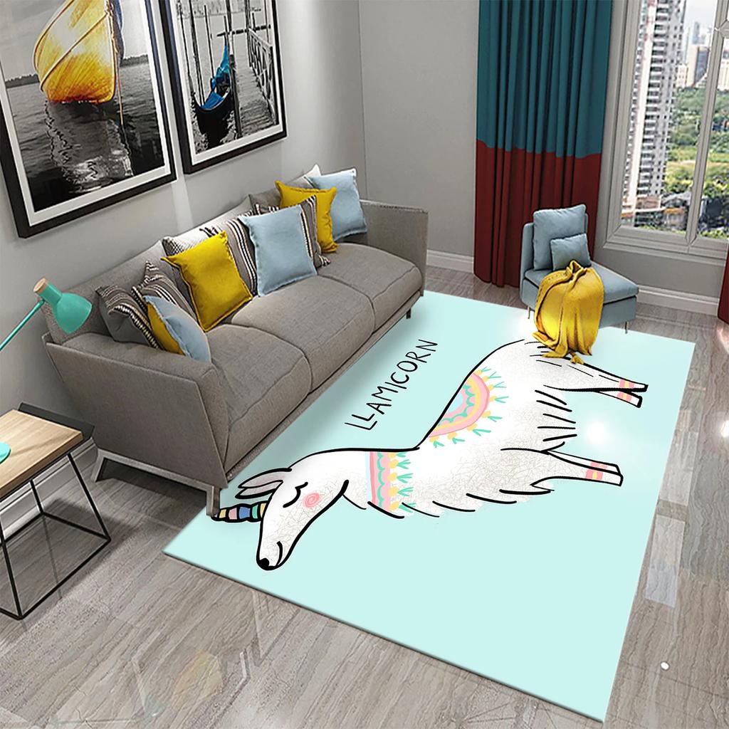 Cartoon Alpaca Carpet Funny Animal Area Rugs for Living Room Doormat Bedroom Bathroom Non Slip Floor Mat Children Crawling Rug