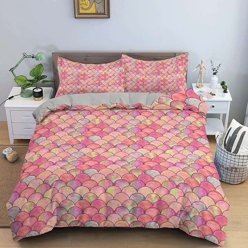 Fish Scales Duvet Cover Set Colorful Mermaid Polyester Comforter Cover With Pillowcase King Queen Full Size For Boys Girl Teen