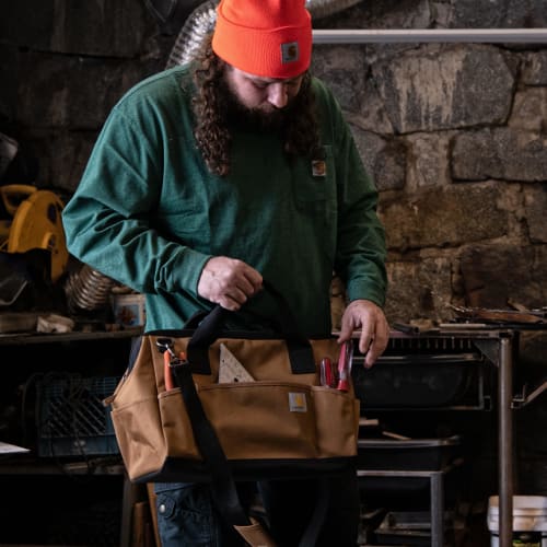 Carhartt OnSite Tool Bag, Durable, Waterproof, Midweight Tool Storage Bag, 16-inch, 17 Pockets, Carhartt Brown, B0000516
