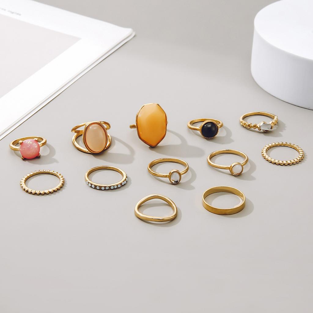 Fashion Women's 12 Piece Ring Set - Ladies Ring  Metal Ring Glossy Ring  Metal Ring Holiday Gift