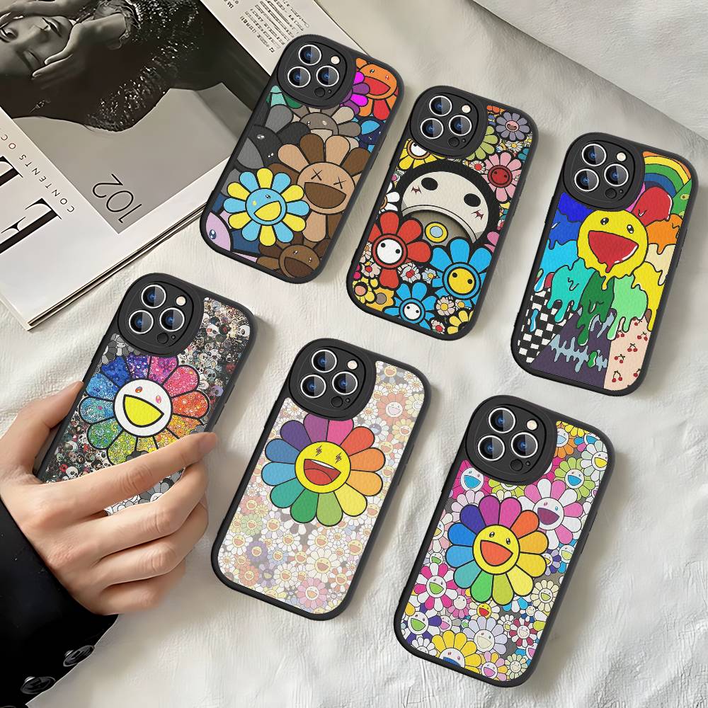 T-Takashi Flower M-Murakami Silicone Phone Case For IPhone 16 15 14 13 12 11 Pro Max Mini Leather Soft Cover