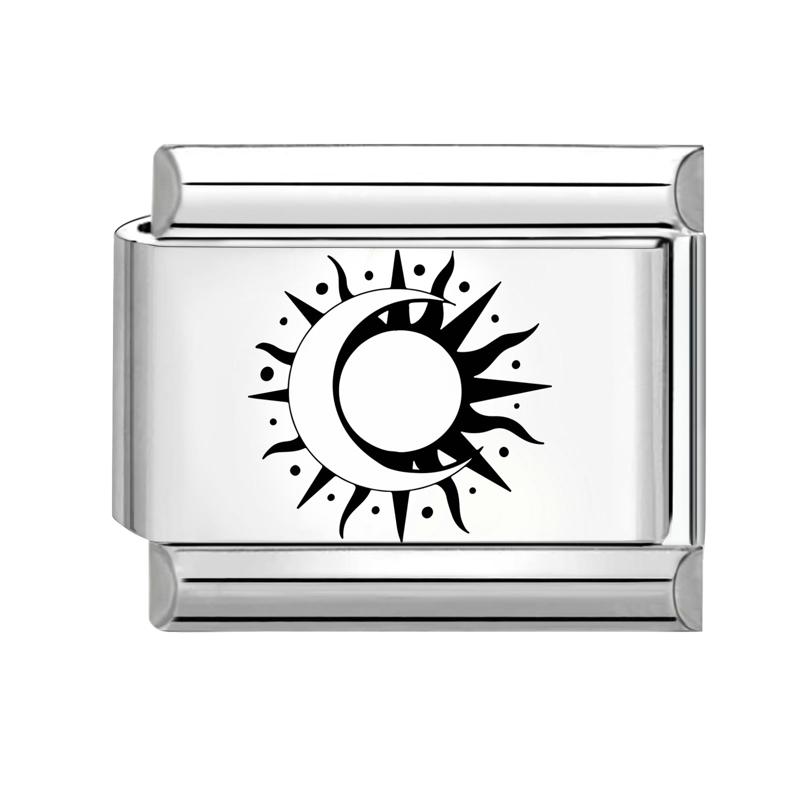 Fashion Laser Engraving Love Series Eye Sun Moon Cat Star Italian Charm Links Fit 9mm Stainless Steel Bracelet DIY Making Gift