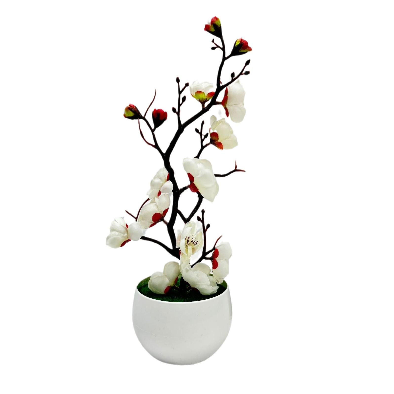 

1pc Realistic Artificial Plum Blossom Bonsai, Mini Potted Tree for Home Office Desk, Maintenance-Free with White Pot, Flowers жовтий