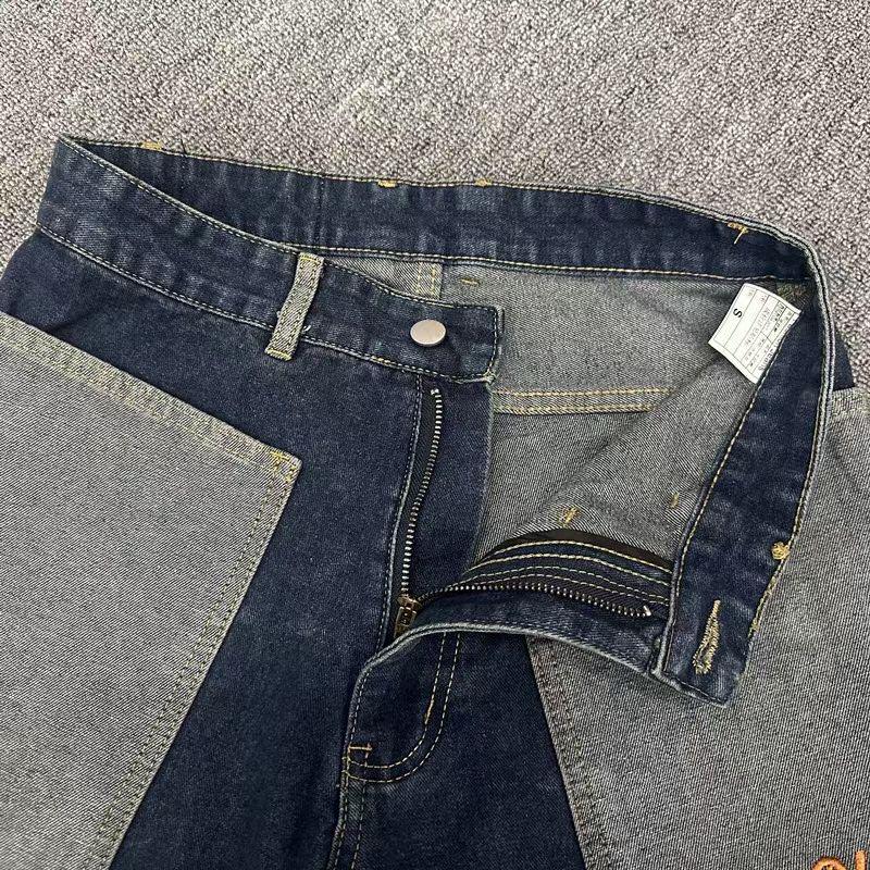 RogueWave Y2K Jeansshorts Herren Harajuku Hip Hop Cartoon Stickerei Blau Baggy Denim Lässig Knielang Kurz