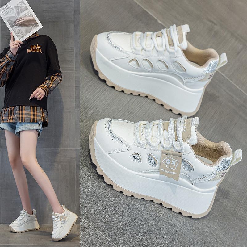 Spring and summer new thick-soled heightening dad shoes women's casual sports shoes with diamonds women's versatile trendy muffin women's shoes