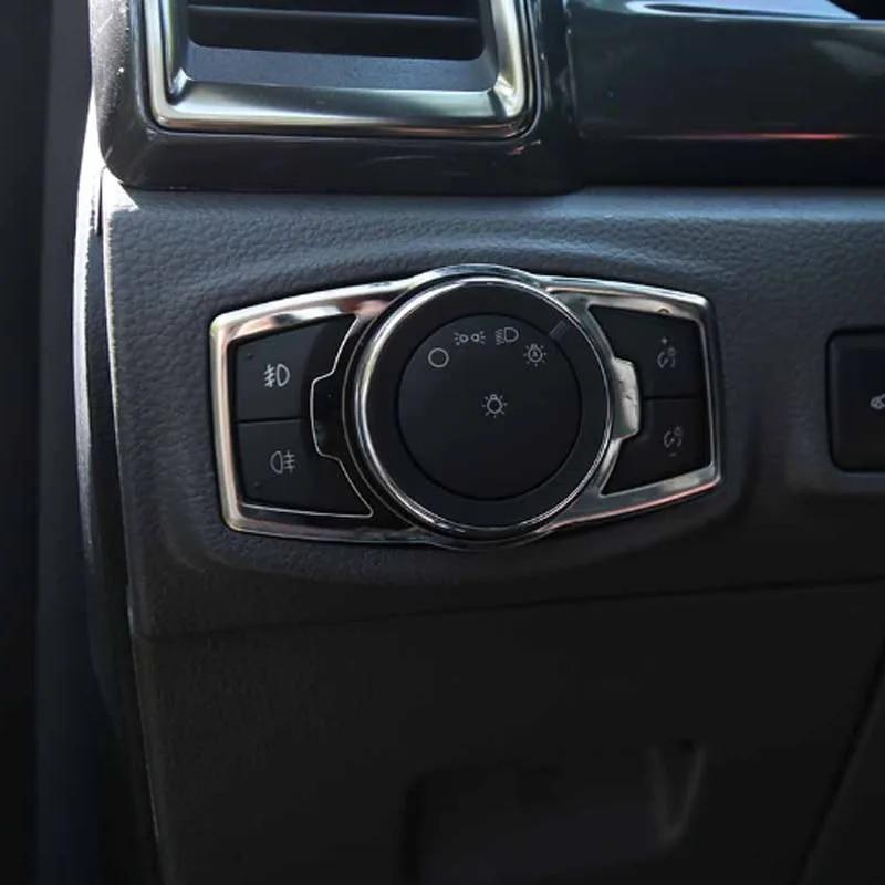 My Good Car Stainless Steel Headlight Switch Sequins Cover Trim Stickers For Ford Focus 3 4 MK3 Kuga Escape Mustang Everest