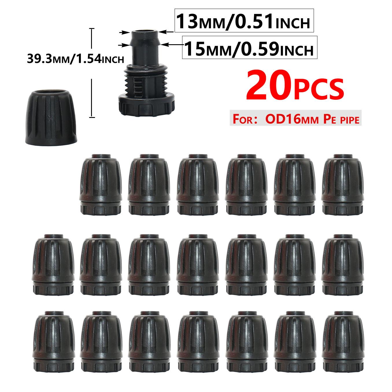 

20pcs 16mm Plastic Pe Hose Connector Watering Tube Elbow Tee End Plug 1/2 To 1/4 Reducing Fitting Lock Nut For Irrigation