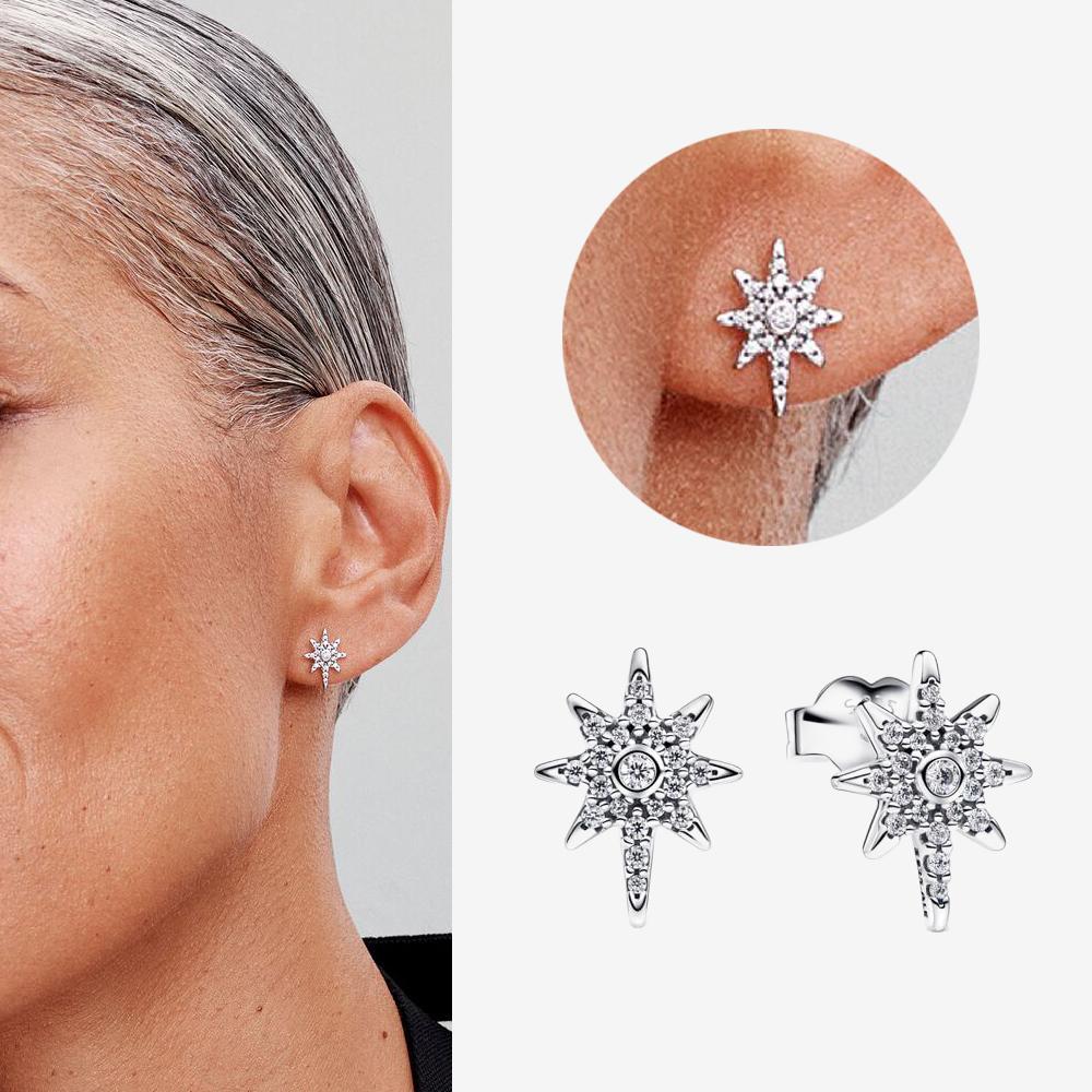 Authentic 925 Silver Cherry Blossom Bow Heart Hoop Stud Drop Earrings plata de ley Jewelry DIY Birthday Gift Original