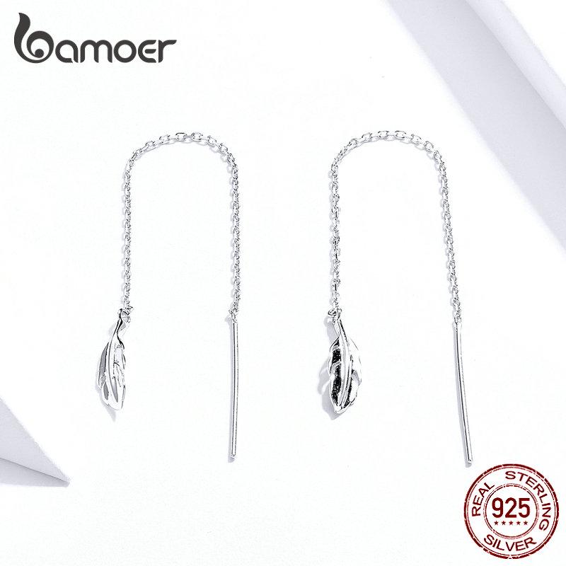 

Аутентичные женские серьги BAMOER в виде листа на цепочка из стерлингового 925 серебра Earrings