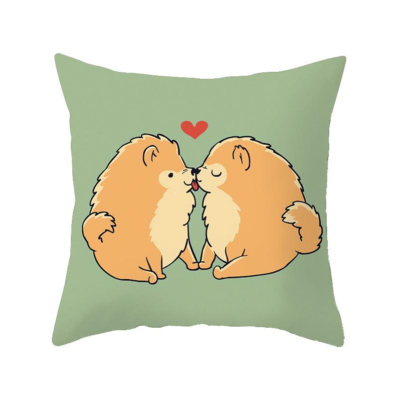 Animal Cushion Pillowcase Cartoon Couple Dog Office Pillowcase Car Cushion Waist Pillow