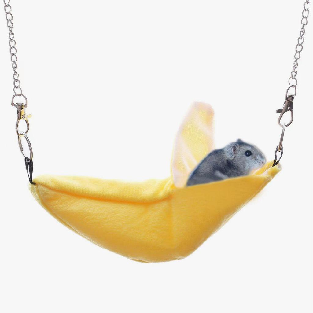 Hamster Winter Warme Hängematte: Bissfestes Baumwollnest für kleine Haustiere und Gleithörnchen - Versteck im Bananendesign.