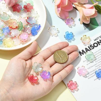160 Pcs 8 Colors Acrylic Flower Bead Caps Colorful Plastic Spring Floral Bead Caps Floral Cherry Blossom Spacer Beads for DIY Jewelry Craft Making