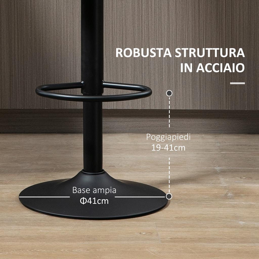 Bar Stools Set of 2 Pieces with Adjustable Height, in Steel and Polyester, 47.5x57.5x95-116 cm, Brown