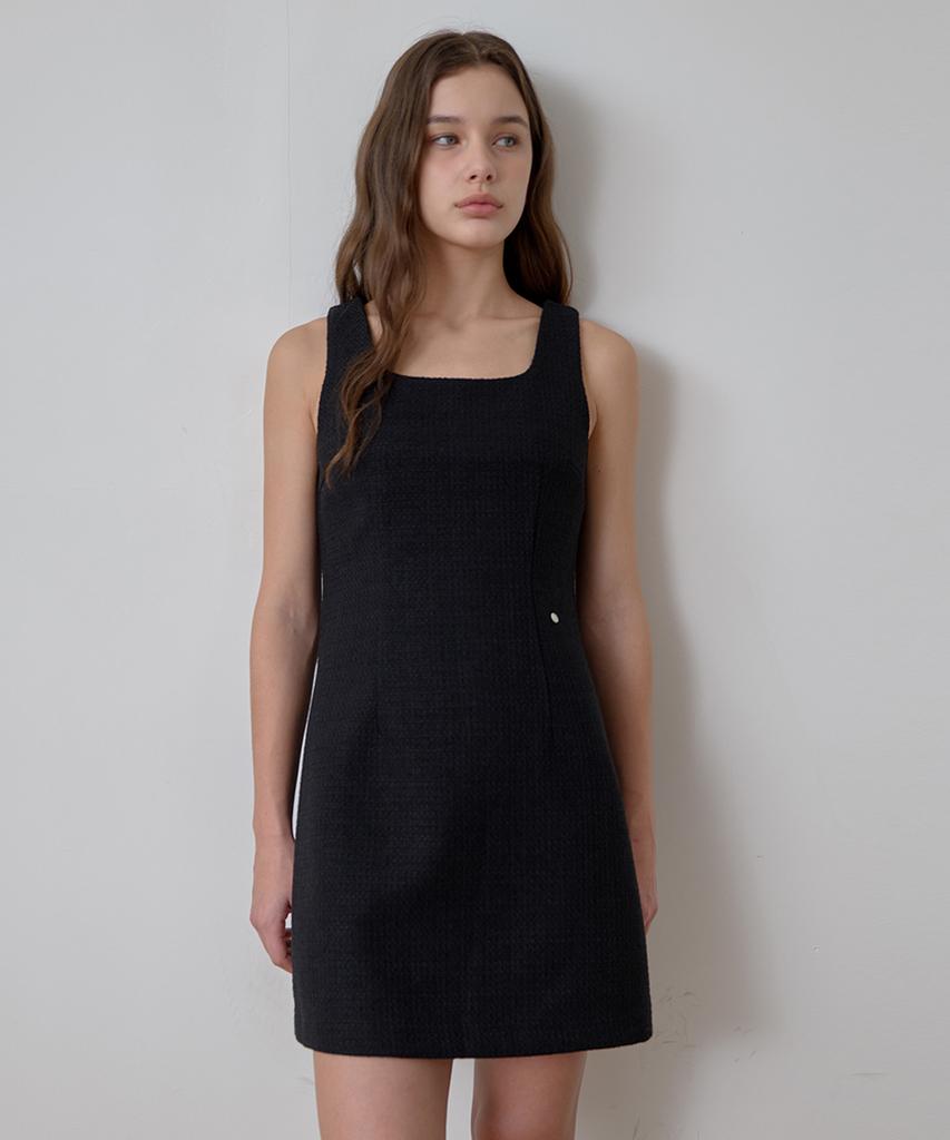 LAMINEZ Tweed Sleeveless Dress - Black