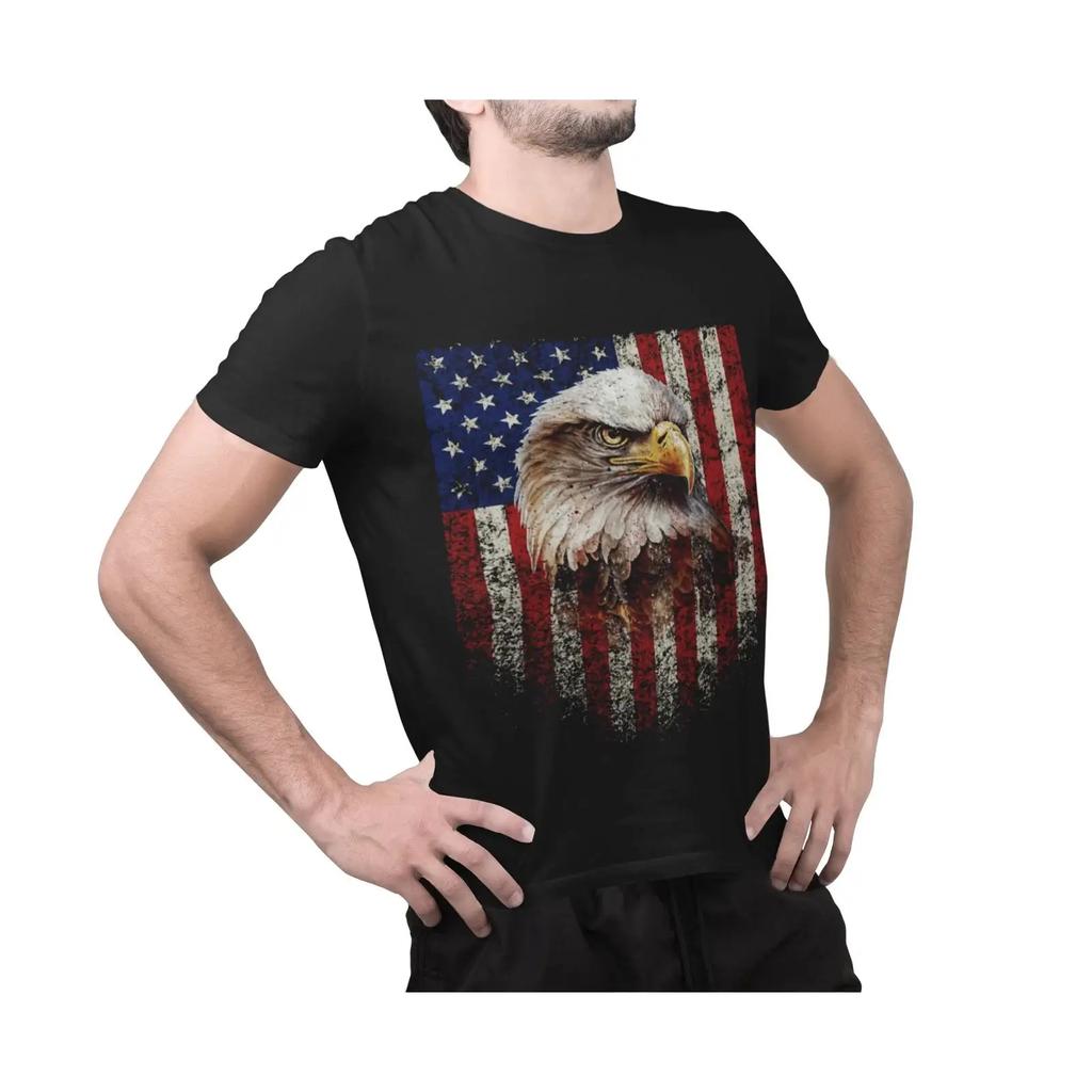 Bald Eagle American Flag T Shirt Patriotic vintage Washed Unisex Versatile fashion Comfortable streetwear Stylish graphic