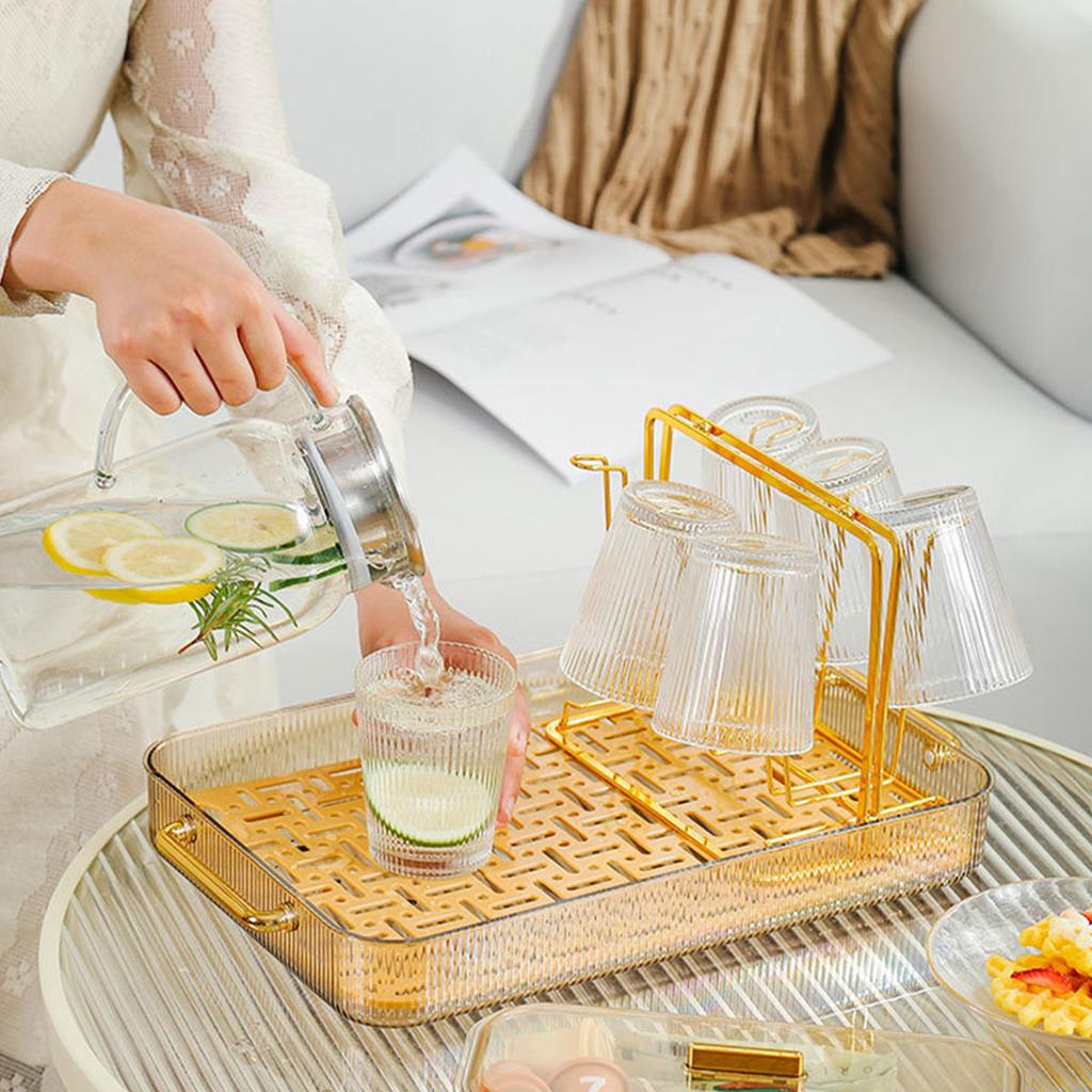 Double Layer Water Drainage Tea Tray with 2 Handle Decorative Fashionable Water Drainage Tea