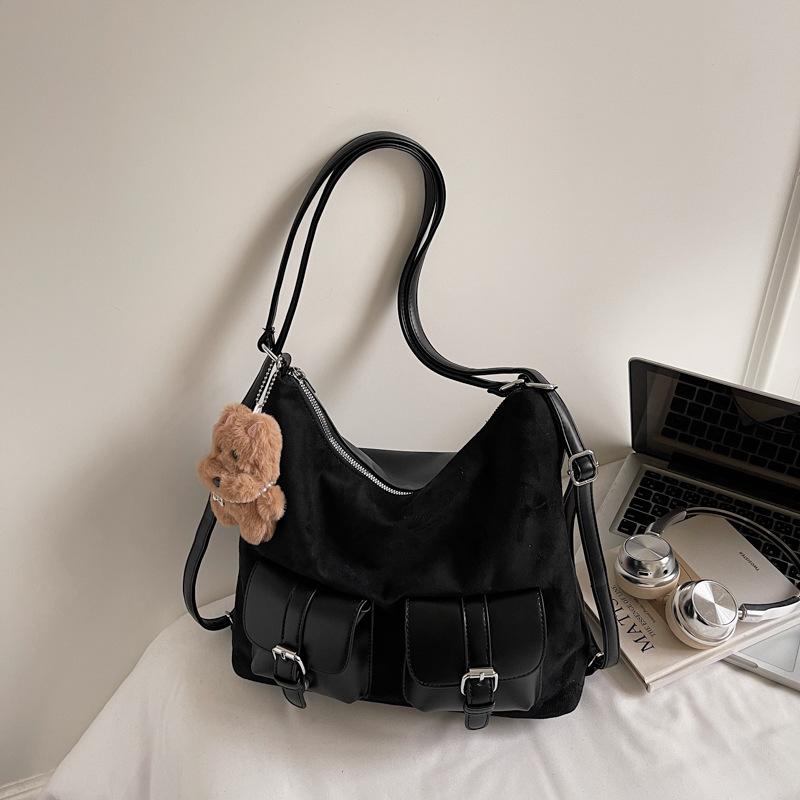 Large capacity bag women's autumn 2025 new locomotive multi-pocket single shoulder crossbody tote bag double shoulder rear backpack
