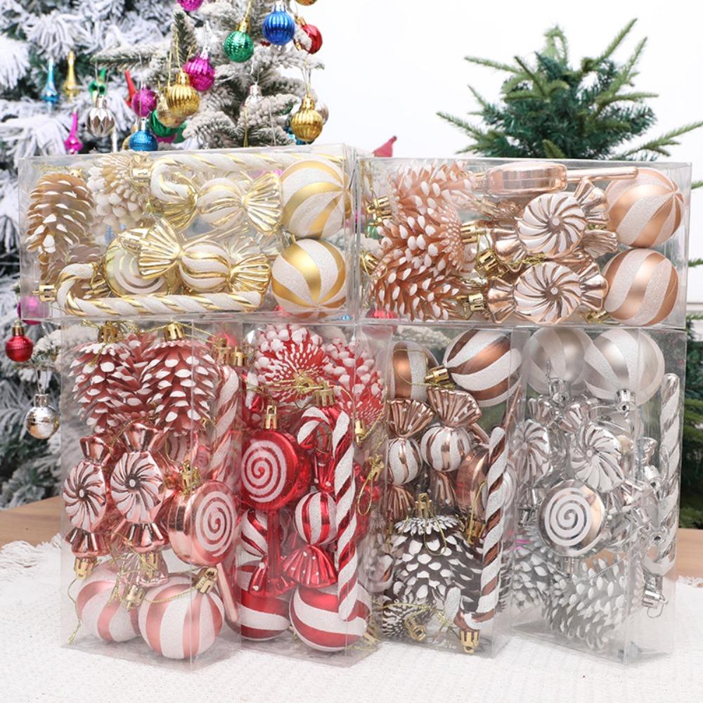 Christmas decoration set of 13, including crutches, candies, lollipops, pine cones, painted Christmas balls, Christmas tree ornaments