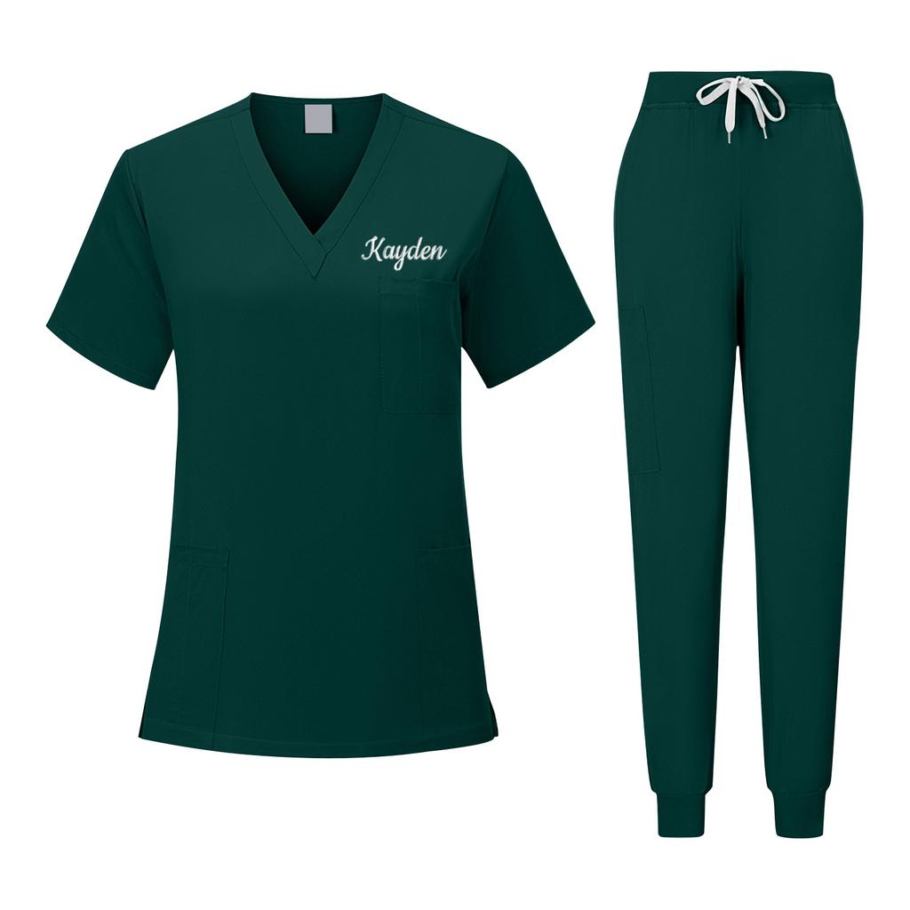 Personalized Custom Embroidered Text Unisex V-neck Solid Color Quick-drying Fabric Thin Clinic Work Clothes Hand-washing Clothes Clothes