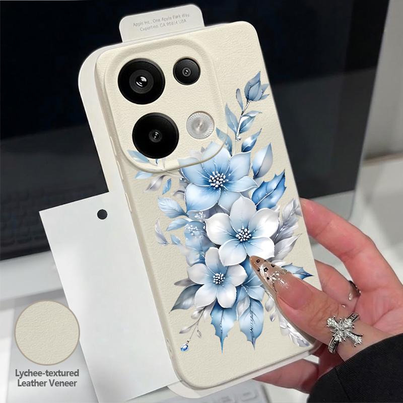 Flowers Leaves Print Case For Xiaomi 13T Redmi Note 15 Pro 4G Leather Texture Silicone Cover For Redmi Note 14 13 Pro+ 5G