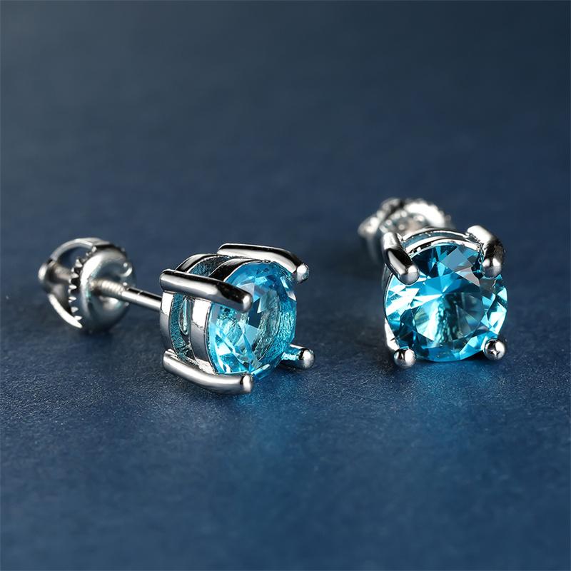 Luxury Female Crystal Green Stone Charm Silver Color Stud Earrings Cute Round Zircon Wedding Jewelry For Women