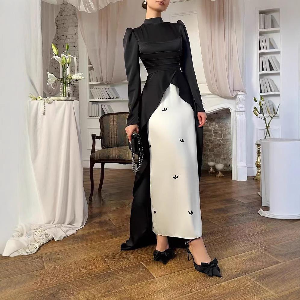 2025 Euro-American Slim-Fit Color-Block Evening Gown with Train