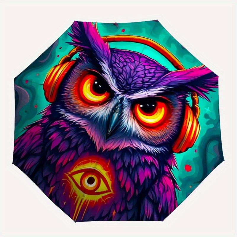

1pc Owl Headphones Automatic Open/Close, Foldable Compact Umbrella with 8-Rib Shaft, Perfect Gift For Men And Women, Casual Style, Vibrant M