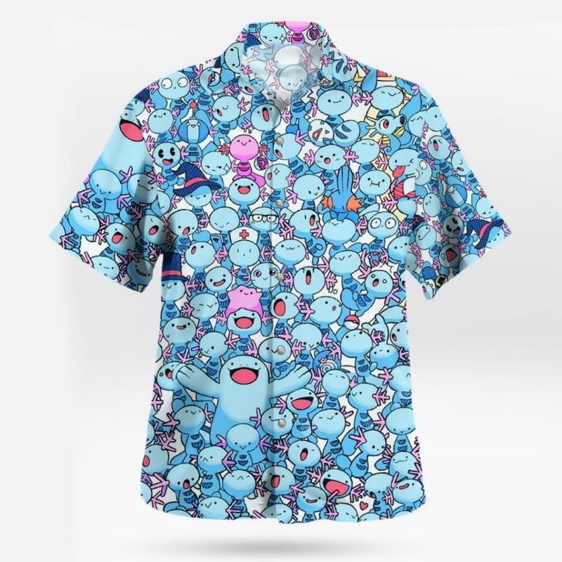 Anime Mudkip Pokemon Blue Hawaiian Shirt - Tropi Hawaiian Shirts Spring Sports Men s T-Shirt Children s Clothing Tee Y2k Woman 4XL