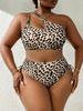 1011 European and American New Leopard Print Split Bikini Sexy Shoulder Waist Side Drawstring Large Size Women's Swimsuit Bikini