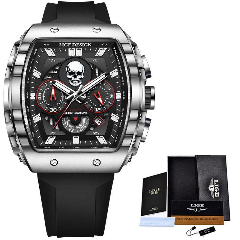 

Top Brand Men s Watches Luxury Square Quartz Wristwatch Waterproof Military Chronograph Watch For Men Relogio Masculino+BOX
