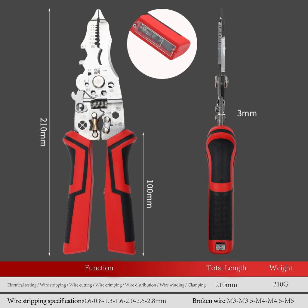 Stripping Pliers with Voltage Tester, Multifunctional Wire Stripper, Electric Measuring & Cutting Crimping Pliers for Electrician Repair