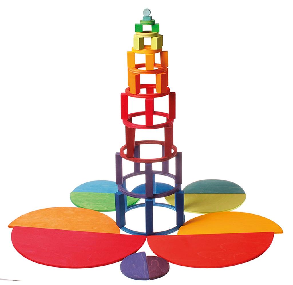 Grimm's Rainbow Semi-Circle Wooden Building Blocks, Educational Toy, Pretend Play Board, 18.5cm H x 37cm W x 0.8cm D (Largest Part)