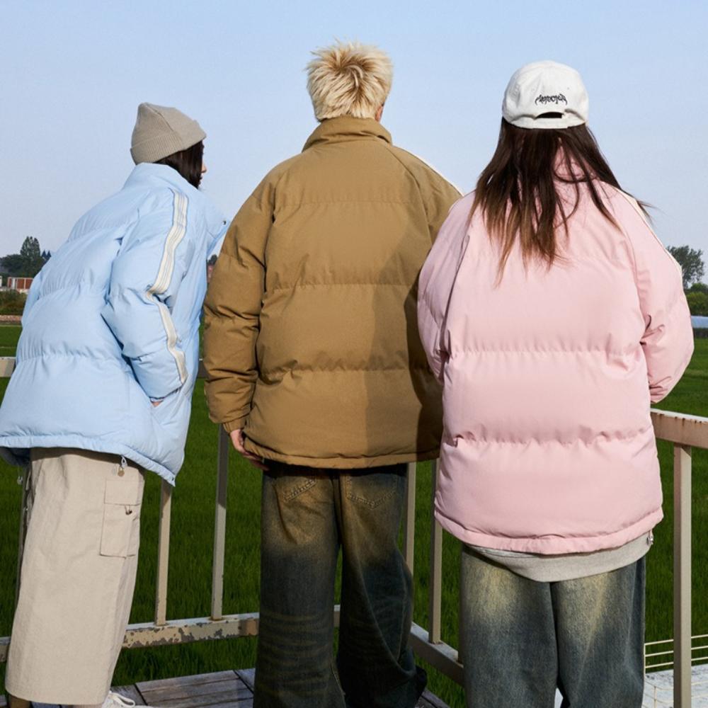 Zimowa wszechstronna modna ciepła kurtka casual w paski dla par