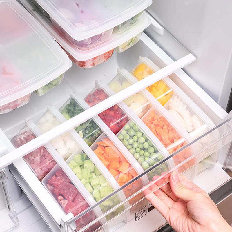 2/4/6 Refrigerator Organizer Storage Fresh-keeping Box Plastic Microwave Lunch Box Sealed Portable Partition Box Fruit Meat Storage Box 4 Compartments