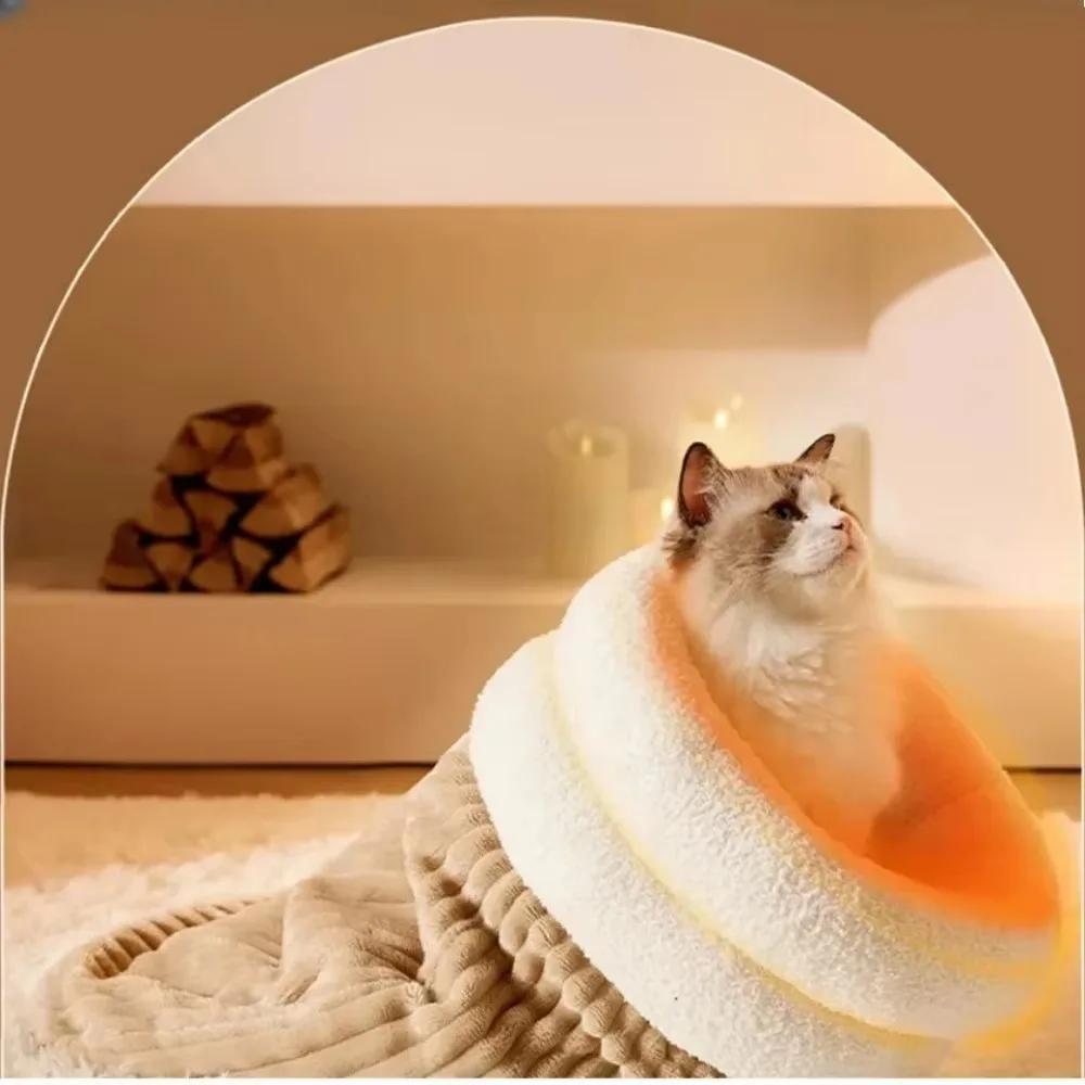 Winter Warm Cat Sleeping Bag Soft Pet Bed Kitty and Puppy House Soft Plush Semi Enclosed Windproof Cat Nest Pet Supplies