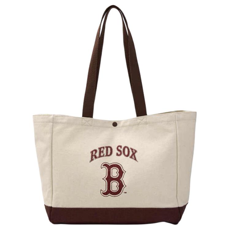 New MLB Cotton Tote Bag, Shopping Bag, Shoulder Bag Regular Unisex Red & Brown & Cream 3AORV015N