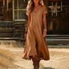 Fashion Women's Color V-neck Long Dress Loose