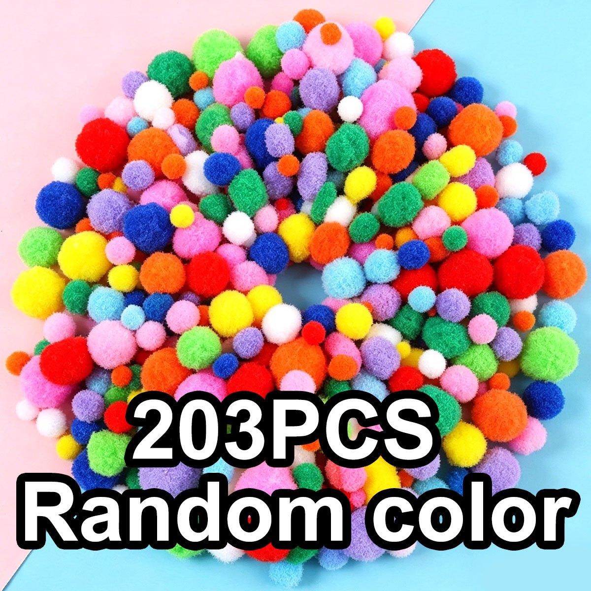 

203pcs Assorted Sizes Plush Balls - Colorful Soft Fluffy Pom Poms & Bubble Balls for DIY Crafts, Handmade Decorations,ZSY