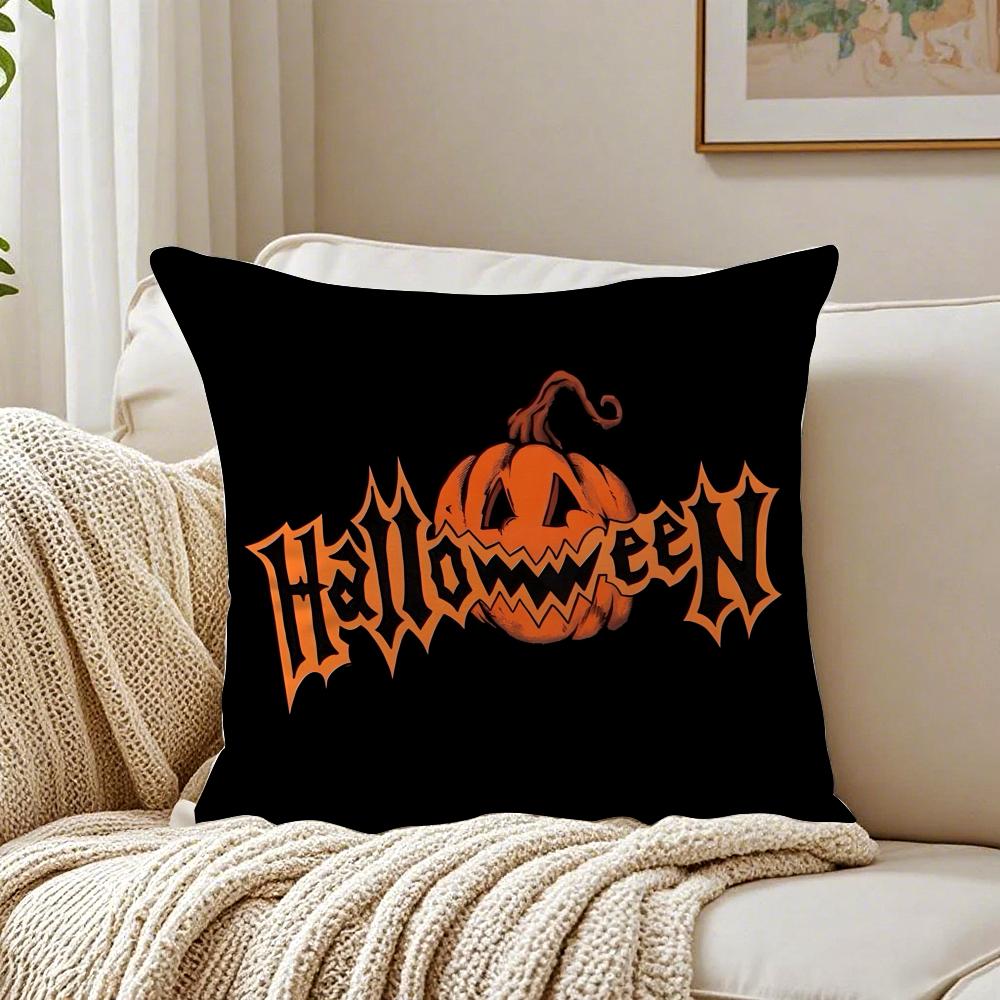 Halloween Witch Hat Skull Cushion Cover Linen Pillowcase Soft for Sofa Bed Home Room Decor