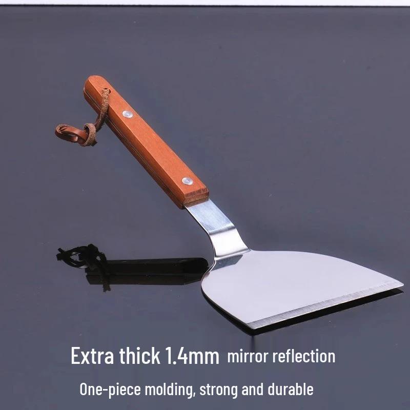 Newcomer Offer: Wooden Handle Stainless Steel Cooking Spatula - Ideal for Frying, Korean Teppanyaki, Steak, and Wok Cooking