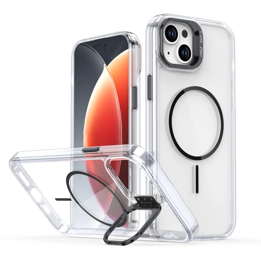 Luxury Transparent MagSafe Phone Case for iPhone 15 16 Pro Max 15 13 14 12 11 Wireless Charging Lens metal bracket Bumper Cover