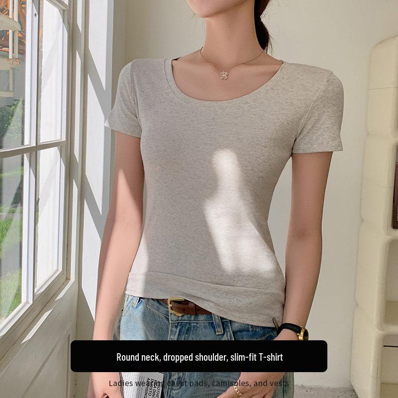 Women's Slim Fit Cotton U-Neck Short Sleeve Base Layer T-shirt