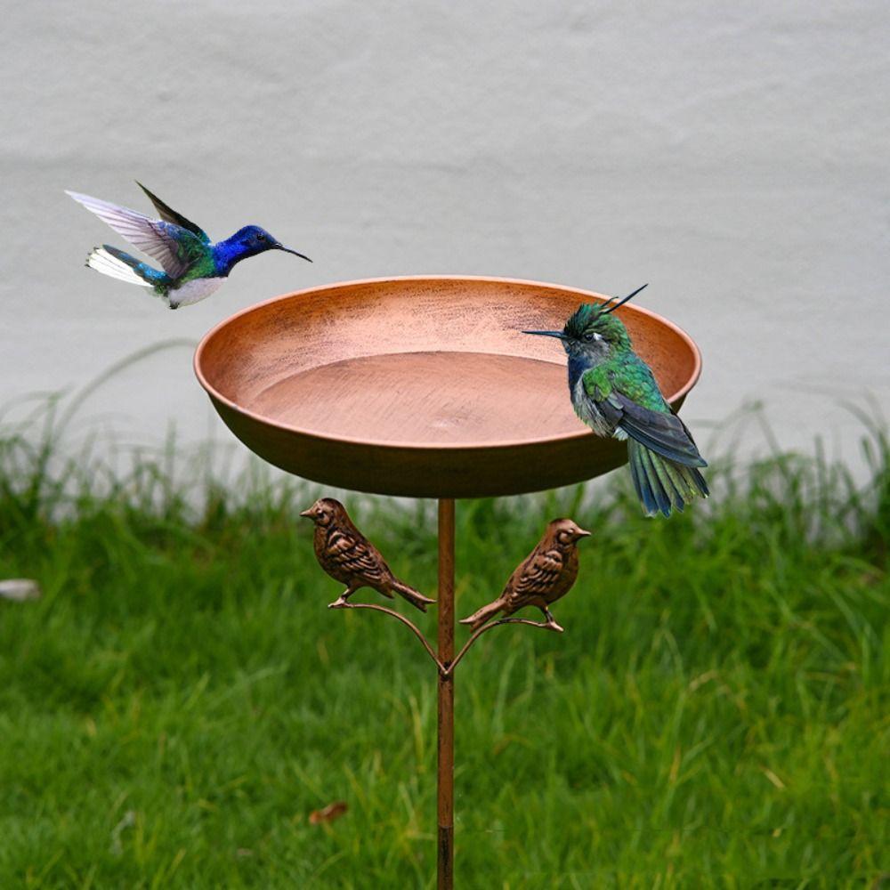 Iron Garden Birdbath Rustproof Tall Bird Water Bowl Bird Feeder Ground Plugin  Courtyard