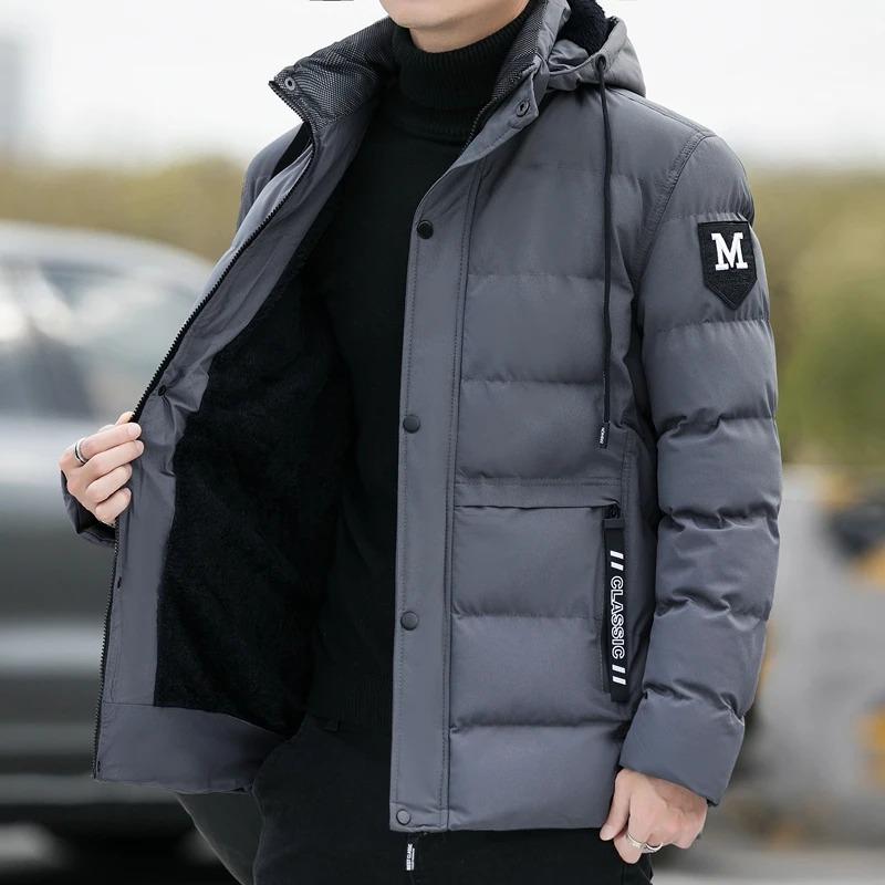 

Зимняя мужская короткая парка, мужское красивое ветрозащитное зимнее мужское пальто с капюшоном, куртка S серый