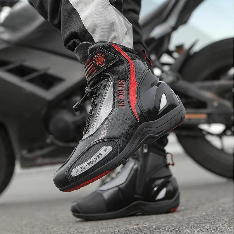 Motorradstiefel aus Leder für Herren und Damen Outdoor Botas Motocross Winter Schwarz Dicksohlige Plüsch-Ritterstiefel