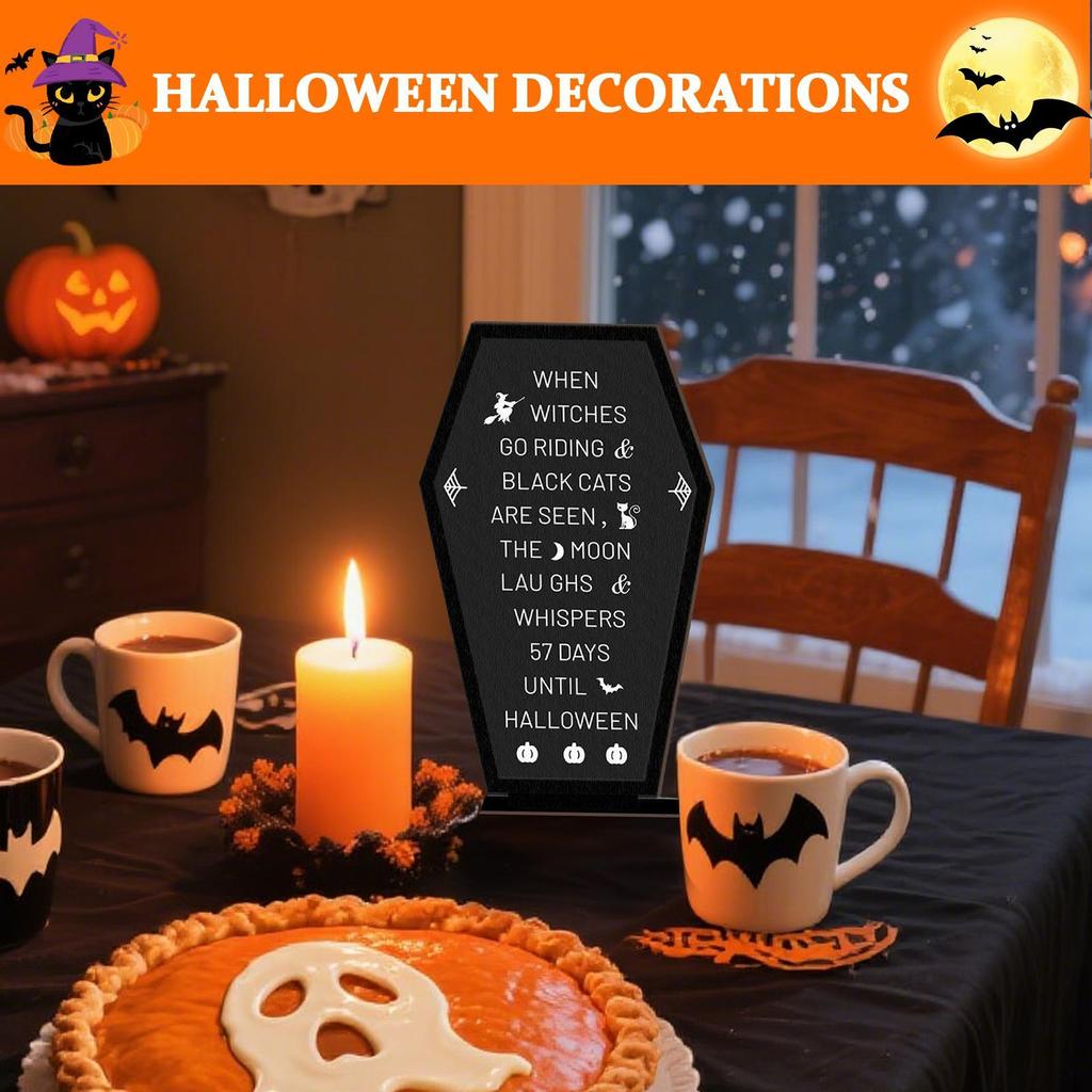 Halloween Table Sign Halloween Tabletop Wood Coffin Sign Board Festive Scene Props Display Scary Message Board For Farmhouse
