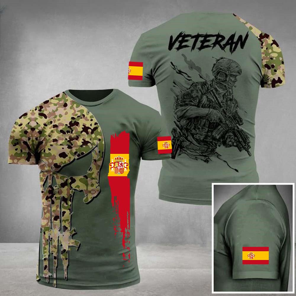 Mode Neue Spanische Armee Herren T-Shirt Veteran Soldat Flagge Druck Sommer Kurzarm Übergroßen O Hals Pullover Tops Kleidung