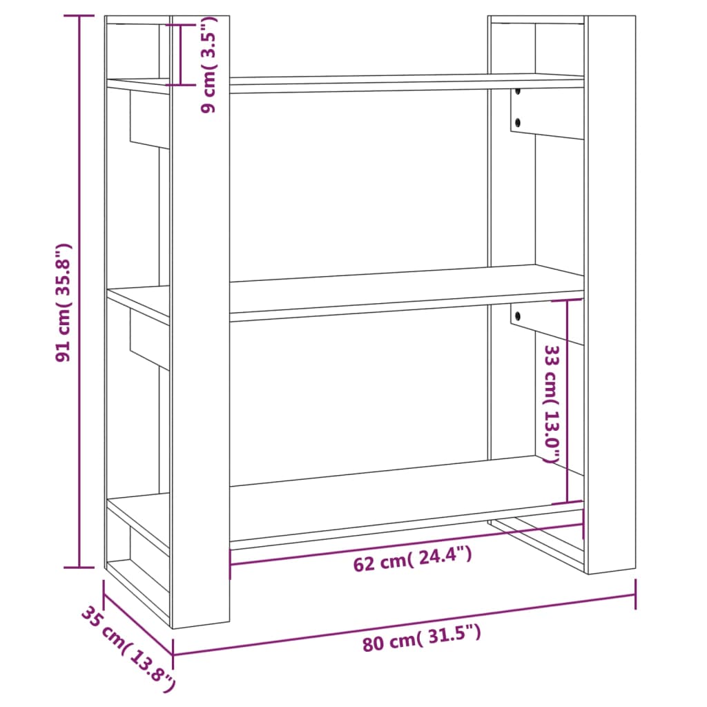 Bookshelf Room Divider Grey 80 x 35 x 91 cm Solid Pine Wood