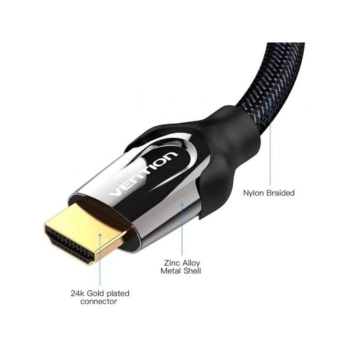 Cable HDMI 4K Vention VAA-B05-B1500 2.0 18Gbps 15m Macho-Macho Trenzado Nylon Negro